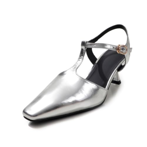 Sandales métallisées à petit talon kitten et bout carré pour femme