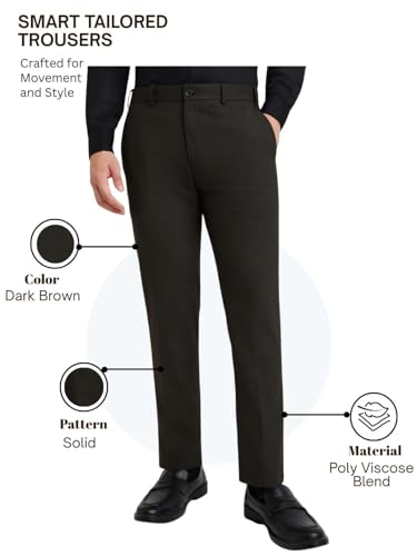 Image of Raymond Men's Slim Fit Mid Rise Solid Pattern Polyester Viscose Blend Flat Front Trouser