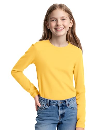 Image of KEREDA Girls Long Sleeve Shirts Soft Cotton T-Shirts Crewneck Basic Tees for Kids and Teen Girls Tops Clothes