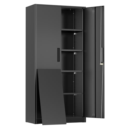 Greenvelly Metal Storage Cabinet 72 Black Steel Garage Cabinet with Doors and Adjustable Shelves Metal Cabinet with Lock Garage Cabinets and Storage System for Garage Home Office School