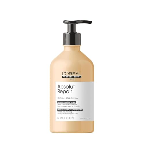 L'Oréal Professionnel Serie Expert Absolut Repair, Acondicionador Profesional Reestructurante de Superficie, Cabello Muy Dañado, Enriquecido con Gold Quinoa y Proteína, Nutrición y Suavidad, 500 ml