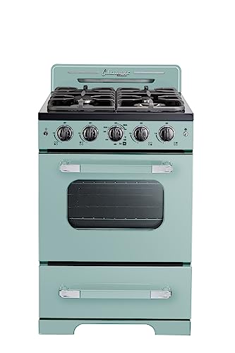 Unique Appliances UGP-24CR T Classic Retro Freestanding Gas Convection Oven Light, Range with 4 Burners, 24", Ocean Mist Turquoise