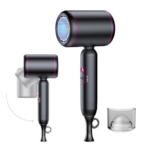Sèche-Cheveux Voyage 1800W Pliable & Compact, Ionique & Silencieux, Sechoir Cheveux Portable avec Buse, 2 Vitesses – Mini Hair Dryer
