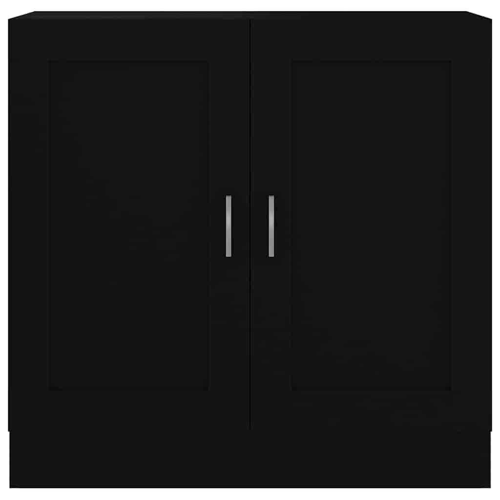 Libreria nera, 82,5 x 30,5 x 80 cm, in legno con 2 scomparti e ante, ideale per soggiorno, studio, cameretta dei bambini, corridoio, divisorio, spazio e decorazione