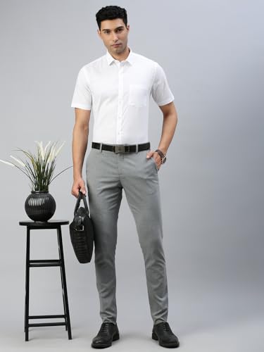 Image of RAMRAJ COTTON Men White Half Sleeve Shirt Crafted For Comfort| Durability| And Timeless Everyday Style