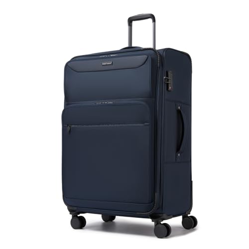 British Traveller Valise Grande Taille 79.5×49×32.5cm 100L, Valise Soute Souple Extensible Léger Étanche, Grande Valise 4 Roues 360°, Serrure TSA, Anneau de...
