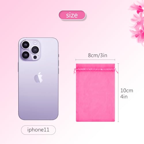 Image of FUNFERY 100 Pcs Hot Pink Organza Bags 3x4 in, Small Mesh Drawstring Gift Bags for Sachet, Jewelry, Candy, Wedding Favor, Easter Day