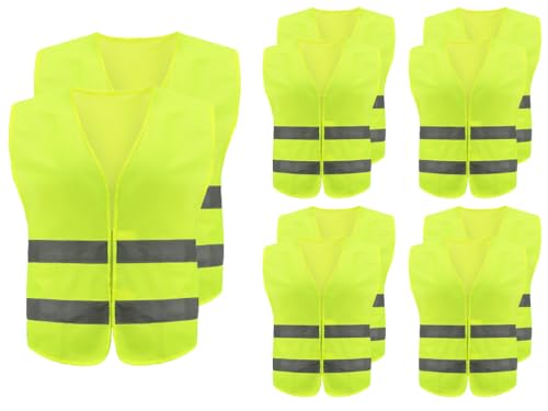 Image of Abiyou 10PCS High Visibility Safety Vest, Hi Vis Vests, High Vis Safety Vests, Fluorescent Safety Vest, Reflective High Visibility Vests, for Outdoor Running Walking Motor Bicycle Drivers (Yellow)