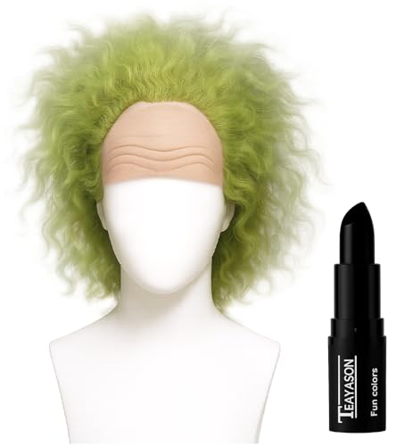 Swooflia Green Cruly Wig for Men & Cosplay Accessories - Convenient Set Includes Elastic Wig Cap Makeup Cosplay Wig for Halloween Costume and Daily Use (Wig-01)