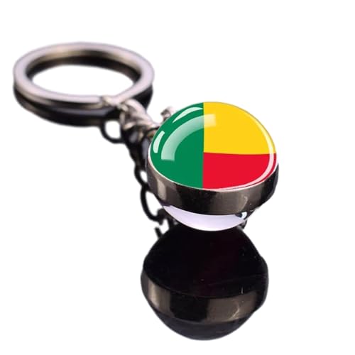 Mode Bénin Patriotique Porte-Clés Double Face Boule De Verre Porte-Clés Pendentif, Afrique Pays Drapeau Pendentif Corde Porte-Clés Souvenir, Nouveauté Pays Drapeau Porte-Clés Pour Couple Cad