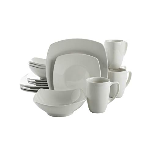 Gibson Home Zen Buffet Porcelain Chip and Scratch Resistant Dinnerware Set, Service for 4 (16pcs), White (Square)