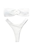 WDIRARA Women's Cut Out Ring Bandeau Bikini Set 2 Piece Strapless Swimsuits White S