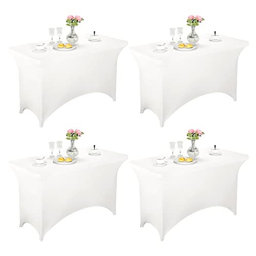 Image of FORLIFE Spandex Table Covers - Fitted 4ft Rectangular Tablecloths, Patio Table Covers, Universal for Wedding, Banquet, Party (White)