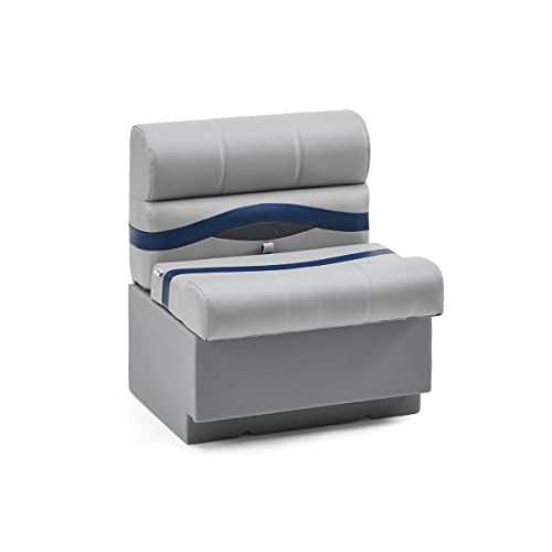 DeckMate Complete 28 Premium Pontoon Boat Seat Bench and Base -Gray Blue and Charcoal