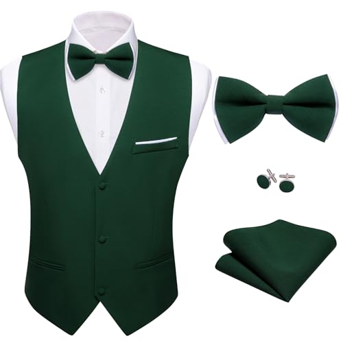 Image of Barry.Wang Mens Suit Vest Bow Tie Set 4PCS Formal V-neck Slim Fit Casual Solid Color Waistcoat Wedding Party Tuxedo