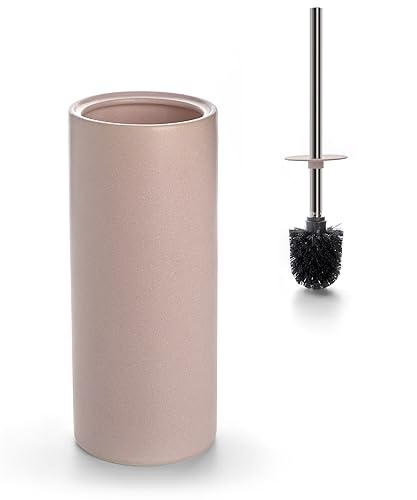 Image of Matt Pink Ceramic Toilet Brush and Holder Set | Freestanding Toilet Bowl Cleaners Brush, Scrubber Brush for Toilet, Bathroom Accessories with Stainless Handle, Deep Cleaning