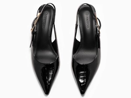 Image of Coutgo Womens Slingback Kitten Heels Closed Pointed Toe Pumps Buckle Strap Wedding Party Dress Shoes