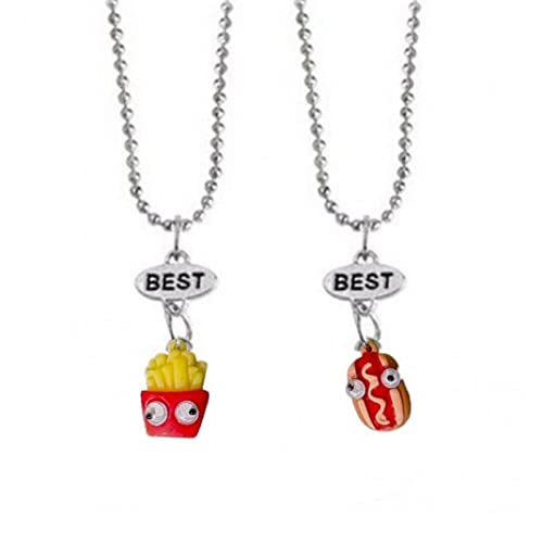 Xunfee Nourriture Pendentif Colliers 2 Pcs Amitié Collier Dessin Animé Frites Hot Dog Charme du Cou Clavicule Chaîne Bijoux pour Femmes Fille Meilleur Ami Cover