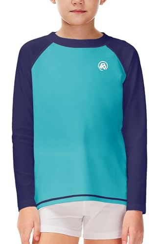 Image of AOBUTE Unisex Kids Rash Guard Long Sleeve SPF 50+ Sun Shirt UV Protection Swim Shirts 3-12 Years
