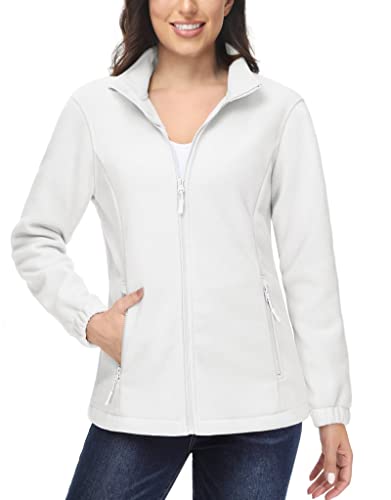 Magcomsen White Fleece Jacket For Women Lightweight Full Zip Coats Soft Warm Polar Fleece For Winter, L #TOP29