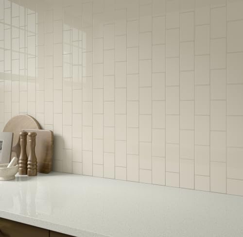 Almond 3x6 Glossy Finish Ceramic Subway Tile for Shower Walls Backsplash Made in USA 8 Pieces