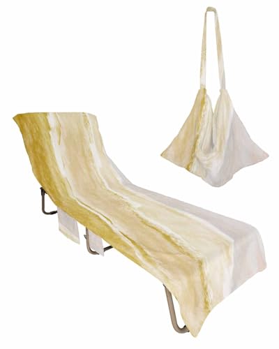 Yellow Beach Chair Towel Covers for Chaise Lounge with Side Pocket, Soft Plush Pool Towels Cover for Patio Sunbathing Outdoor Abstract Ocean Geometric Wave Ombre Stripe 29''x85''