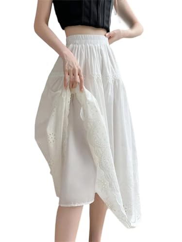 Pulcykp Women Embroidery Eyelet Hollow Out Vacation Skirts Cotton Blend Semi Sheer Flowy Boho Summer Skirt4