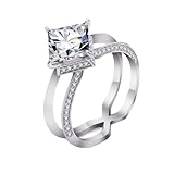 Wycian Minimalist Rings Moissanite Cluster Rings for Women 9K White Gold Double Band with Square Moissanite 1Ct Size S 1/2 Upgrade 3.0 for Ladies Birthday Jewelry