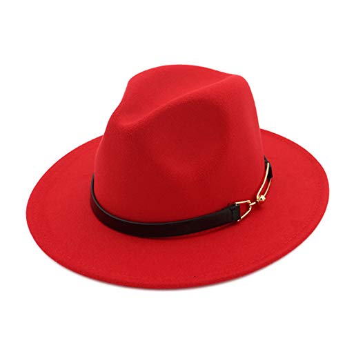 Preisvergleich Produktbild Hudanhuwei Damen Fedora-Hüte mit Gürtelschnalle, breite Krempe - Rot
