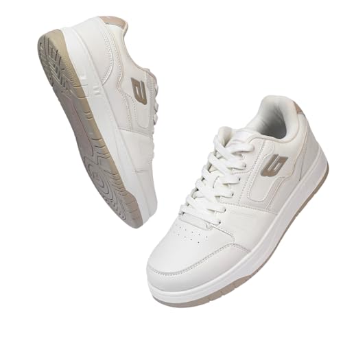 Image of Bond Street Men's White & Beige PU Casual Sneakers | Stylish Lace-Up Shoes for Men | Lightweight Footwear | Comfortable & Durable PVC Sole Sneakers