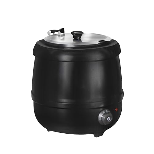 Hakka Soup Warmer Commercial 10L Electric Soup Kettle with Hinged Lid Detachable Stainless Steel Insert Pot Temperature Adjustable 30-85 Catering Food Warmer for Restaurant Buffet