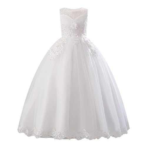 IDOPIP Flower Girl Lace Dress for Kids Wedding Pageant Formal Party Long Gown Princess First Communion Maxi Tulle Dresses