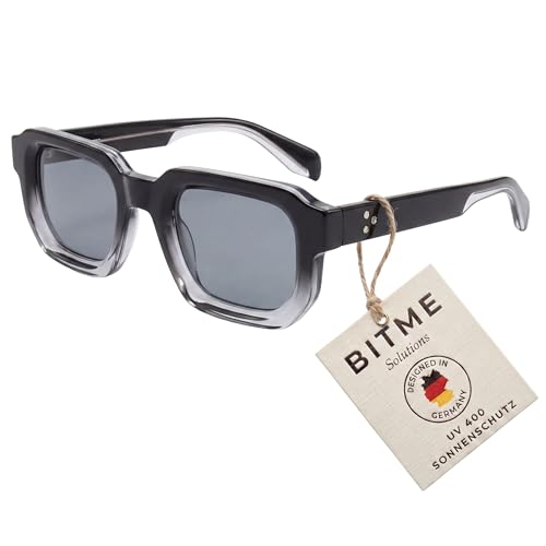 BitME Solutions Vintage Sonnenbrille Damen & Herren – 90er Retro Design – Rechteckige Schwarze Sonnenbrille – UV400 Schutz Eckige Y2K Brille für Festival & Party – Schmal & Stylisch