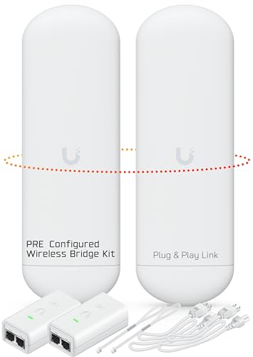 Wireless Bridge Ubiquiti NS-5AC PRE-CONFIGURED, Bundle of 2 Ubiquiti Nanostation NS5AC, Point to Point Outdoor WiFi Bridge, Plugh and Play, 5GHz, 450+Mbps, 15+km Link Range, Network Bridge
