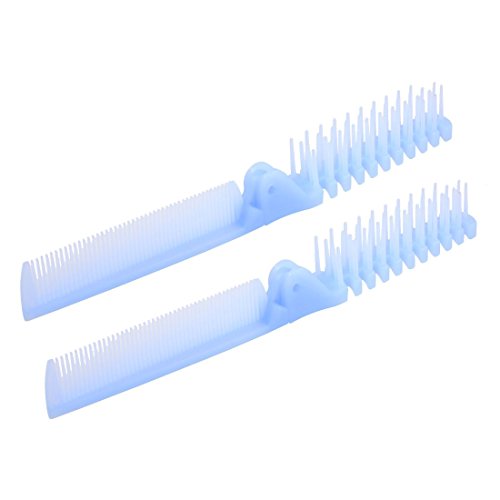 uxcell Fishbone Shape Fine Teeth Foldable Hair Pocket Straight Comb 2 Pcs Light Blue