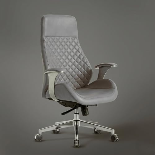 Image of Kepler Brooks Premium Executive Office Chair | Ergonomic High Back Leatherette Chair with Quilted Design, Adjustable Height & Multi Lock Recliner Tilt | Heavy-Duty Metal Base | Grey