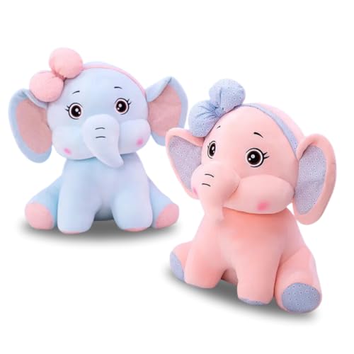 Image of Plush Bow Elephant Soft Toy, Blue, 35 cm | Stuff Toy for Kids | Plush Toy Gift for Kids | Elephant with Bow | A Cuddly Companion for All Ages Super Soft Touch and Feel (Blue 35cm)