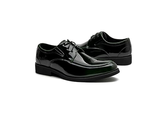 Image of Men's Patent Leather Oxford Dress Shoes, Classic Lace-up Derby, Wine Red,Blackish Green