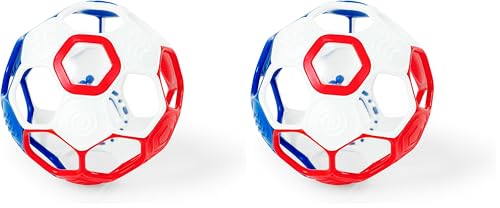 Image of Bright Starts Oball Grippin' Goals Rattle Soccer Ball - Red, White & Blue, Easy-Grasp Toy for Newborn and Up (Pack of 2)