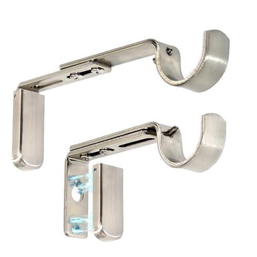 Adjustable Curtain Rod Brackets for Wall with Magnetic Cover 5 inch Long Heavy Duty Curtain Rod Holders Extended Brackets Window Hardware Holders Adjustable Mounting Support Brushed Nickel Set of 2