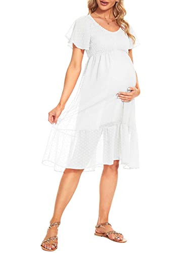 Vahina Smocked Dress Maternity Dress Maternity Dress for Photoshoot Wedding Guest Maternity Dress Stretchy Maternity Dress Boho Maternity Dress Summer White XL