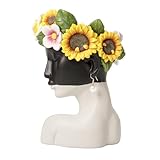 Bechivie Face Vases for Flowers, Resin Unique Female Face Bust Decorative Flat Head Vase, Black and White Bookshelf Shelf Table Home Decor Aesthetic