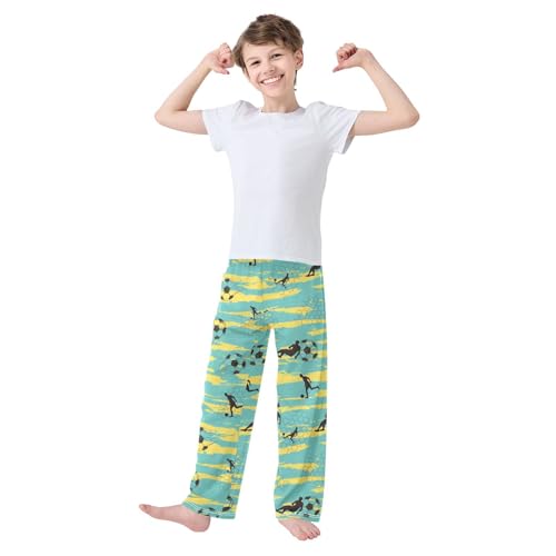 Boys' Pants Soccer Men Silhouette Blue Yellow Long Bottoms Jogger Pants Elastic Waist Trousers with Pockets S-XL2