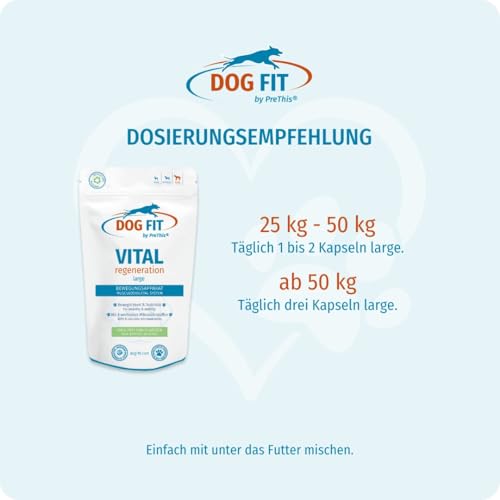 DOG FIT by PreThis® VITAL Regeneration für Hunde | Mit Kollagen, Kieselerde & L-Lysin | Nährstoffe für Rückenstrukturen, Knorpel, Sehnen & Bänder | 60 Kapseln | Large ab 25 kg