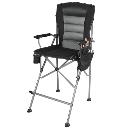 REDCAMP Tall Folding Chair with Footrest, Portable Artist Makeup Chair with Storage Side Bags, High Directors Chair for Camping, Heavy Duty Supports 300 lbs(Black gray)