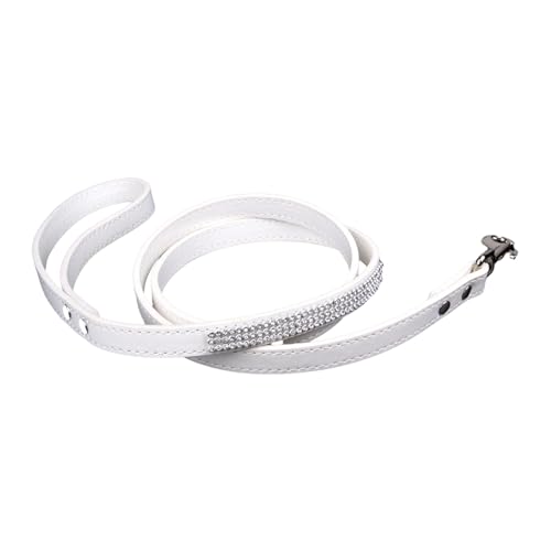 Worparsen Guinzaglio per animali domestici di pregevole fattura, guinzaglio per cani con design con strass scintillanti, comodo guinzaglio in pelle artificiale, bianco, S