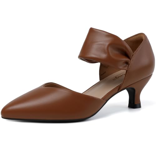 Image of RIBONGZ Kitten Heels for Women Closed Toe Comfortable Low Heels Pointed Toe Sexy Slip on Pumps Bridal Party Dressy Shoes