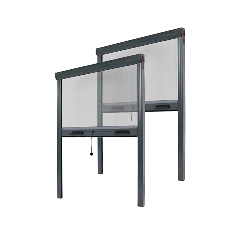 Estor mosquitera, para ventana, de aluminio recortable – Protección contra insectos, ajustable (gris antracita RAL 7016, ancho 1500 mm x alto 1600 mm (lote de 2))