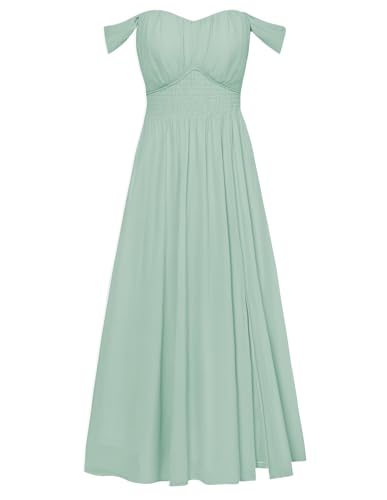 Image of GRACE KARIN 2026 Women's Summer Floral Wedding Guest Dress,Beach Flowy A Line Maxi Off Shoulder Bridesmaid Dresses