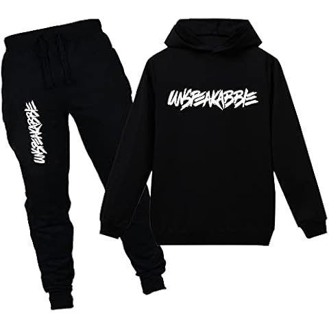amropi Boy's Hoodie Tracksuit Sweatshirt and Jogging Pants 2PCS Clothing Set (Black,14-15Years) Cover